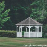 Gazebo in a large field at a distant used for weddings