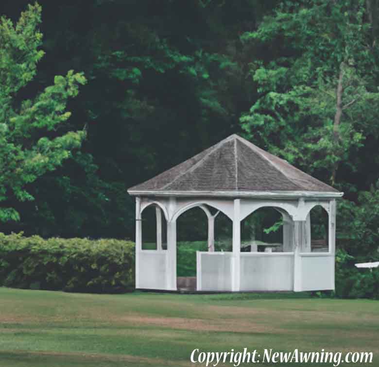 Gazebo in a large field at a distant used for weddings