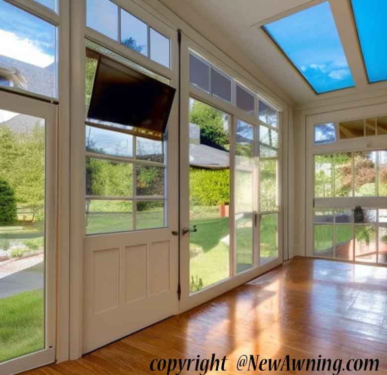 sunroom with skylight and wooden floor