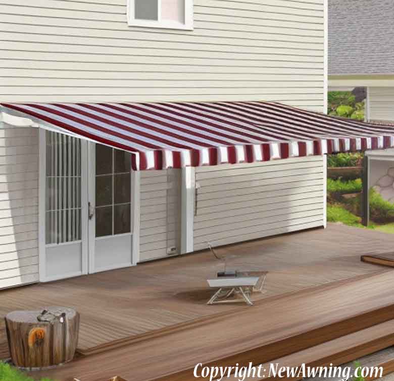 deck design with retractable striped awning