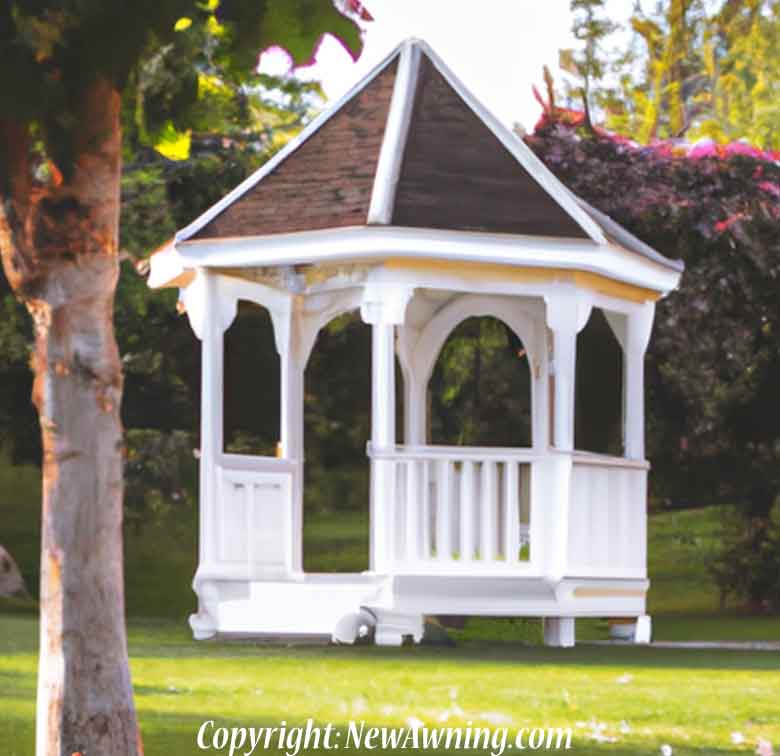 artistic photo of white gazebo in backyard