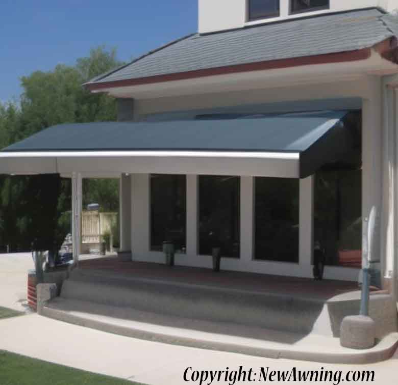 fabric awning cover over solar panels to protect from storm damage