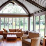 ceiling fan in a sunroom room with hardwood floors