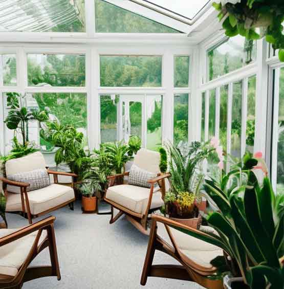 professionally designed sunroom with flowers and plants