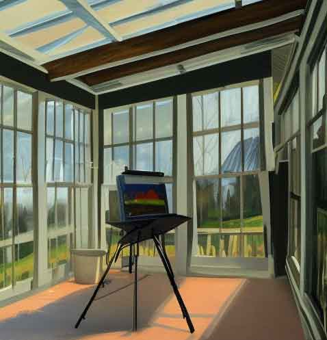 concept art of painter studio in a screened patio
