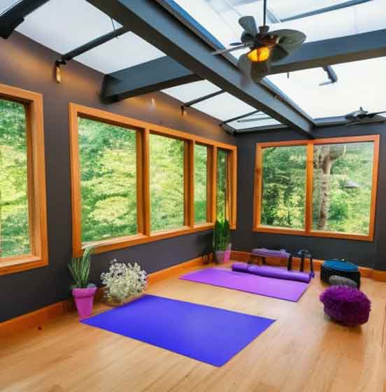 concept art for Yoga studio converted sunroom from builder