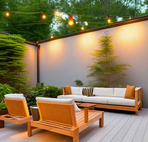 basic budget outdoor lighting with string lights and a wall